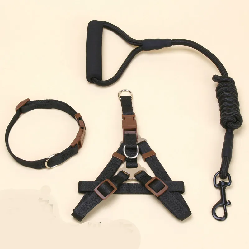 black-3set Портативный регулируемый поводок для собаки ожерелье с галстуком ошейник для собак ремень безопасности для щенка ремни для кошек аксессуары для питомцев - Цвет: black-3set