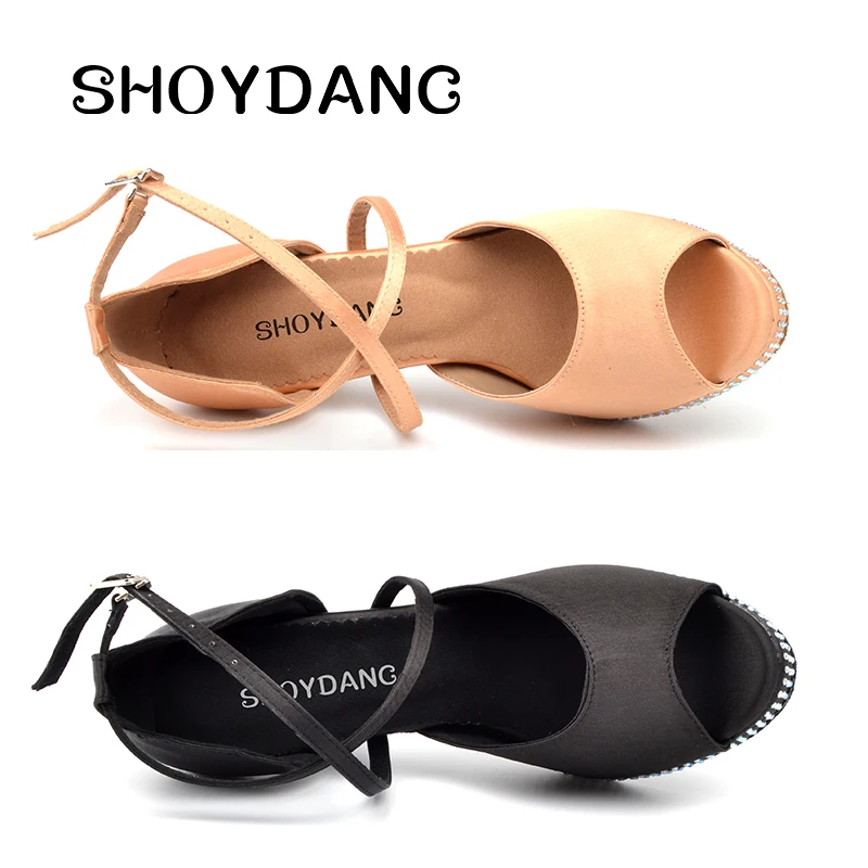 SHOYDANC Dance Shoes Women Latin Apricot/Black Rhinestone Platform Wedding Patry Ballroom | Спорт и развлечения