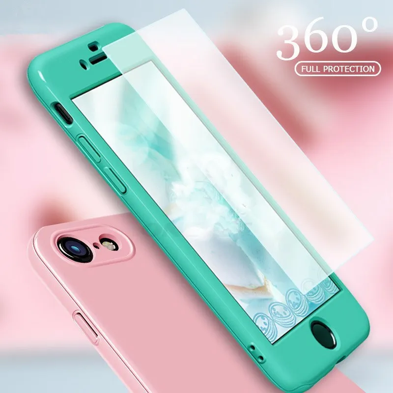 Твердый чехол Macaron Jelly color для iPhone X, xs, 8, 6, 6 S, 7 Plus, 360, Передняя Задняя панель, полная защита корпуса+ пленка из закаленного стекла