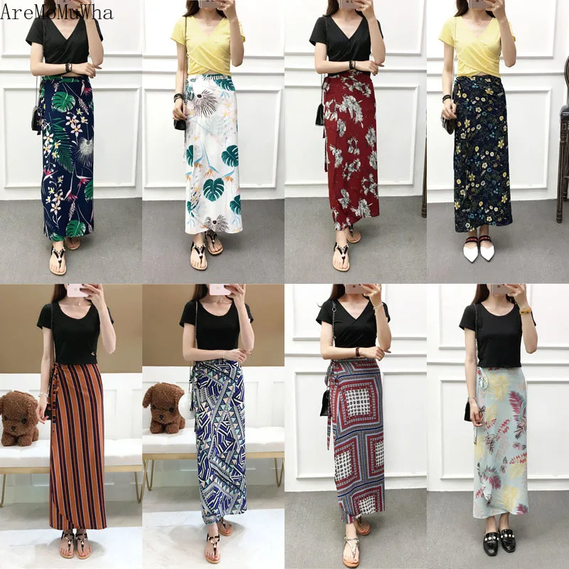 Женская юбка с цветочным принтом AreMoMuWha летняя цельная длинная узким разрезом