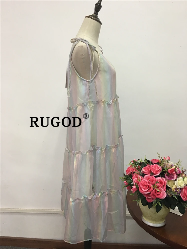 RUGOD элегантное яркое шифоновое платье на тонких бретельках с оборками без рукавов с открытыми плечами, женские вечерние платья, модное платье размера плюс