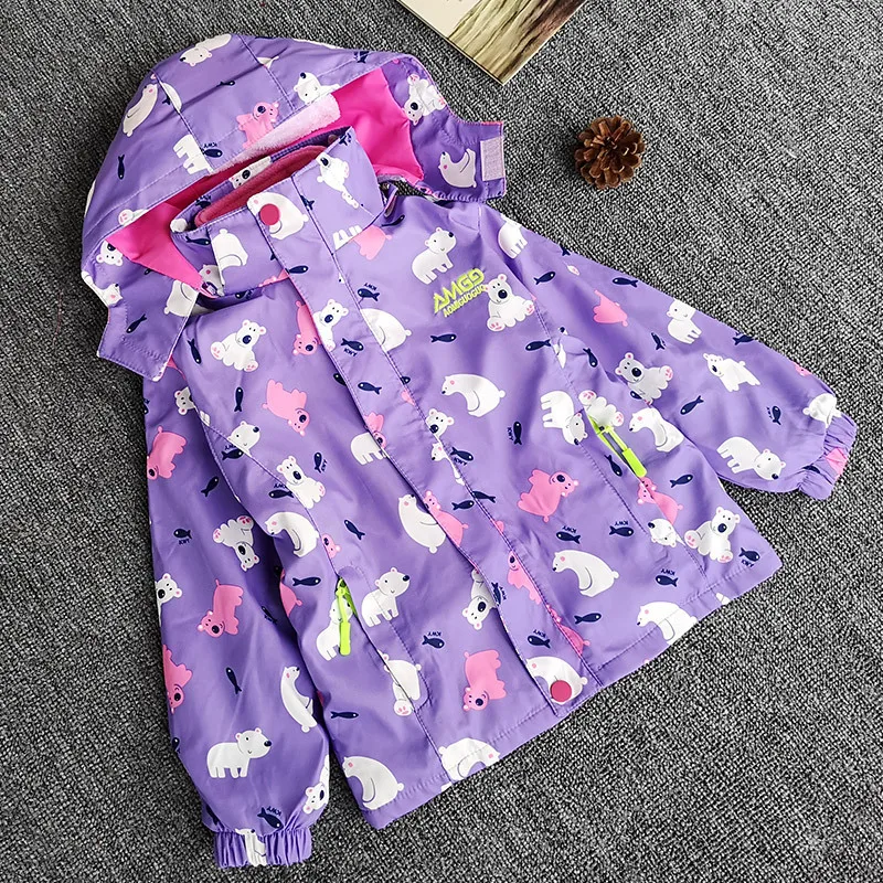 Purple Новинка; детская флисовая куртка; спортивная детская куртка для маленьких мальчиков и девочек; комплект из 2 предметов; Водонепроницаемая ветровка с капюшоном; осенне-зимняя одежда - Цвет: Purple