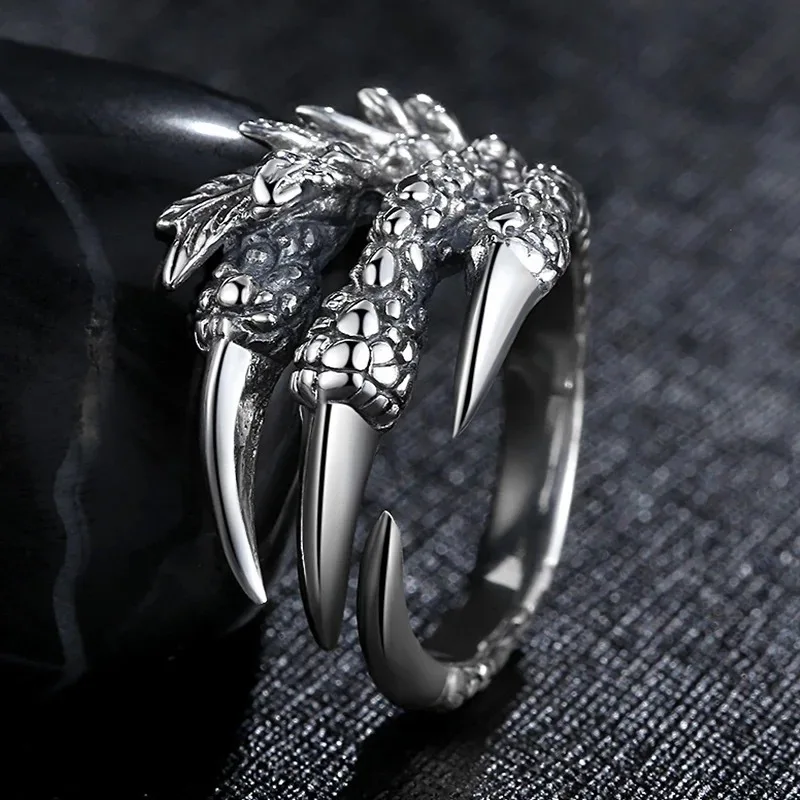 

Blucome Fashion Retro Ring Claw Domineering Antique Silver Color Unisex Women's Men Personality Eagle Claw Open Rings Best Gifts