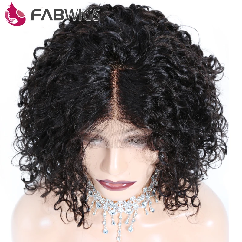 Fabwigs боб парик кудрявый фронта шнурка человеческих волос парики бразильские короткие парики из человеческих волос для женщин черный боб фронта шнурка парик remy волос