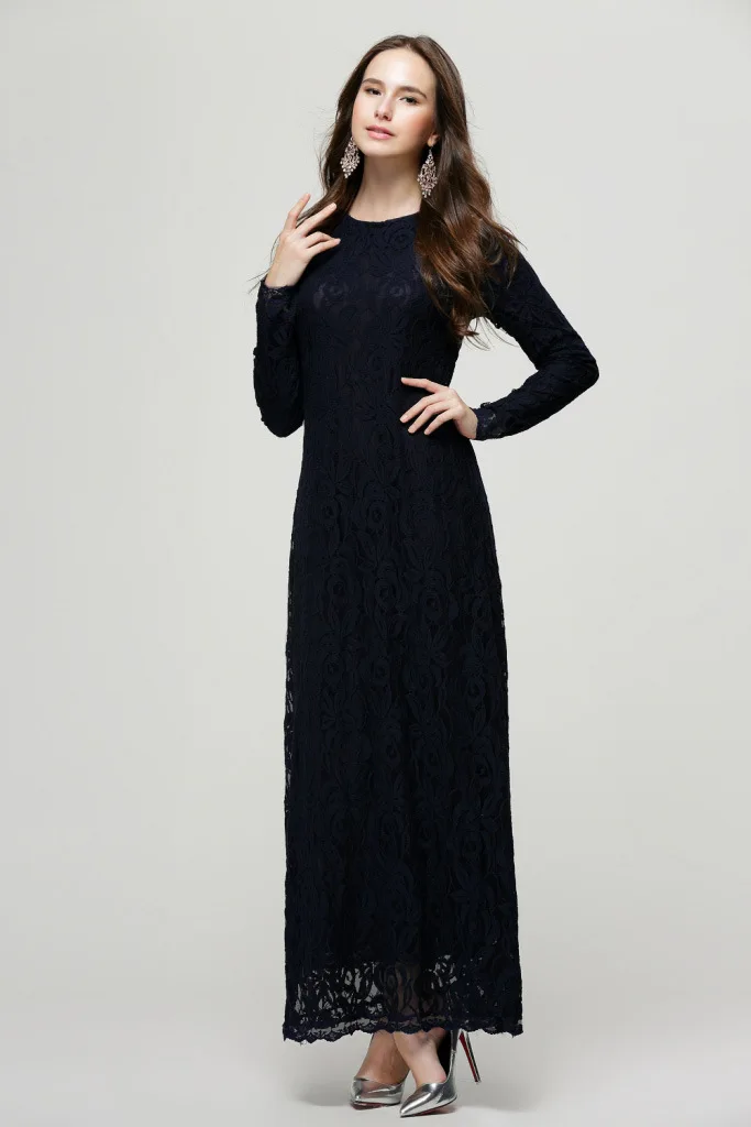 Платье женское кружевное мусульманское однотонное|muslim dress|islam malaysiamalaysia dress |