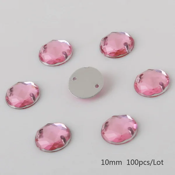 Pink 100 шт 10 мм хрустальные плоские с оборота Бусины круглые акриловые бусины два отверстия свободные бусины для рукоделия ювелирных изделий Аксессуары для рукоделия - Цвет: Pink