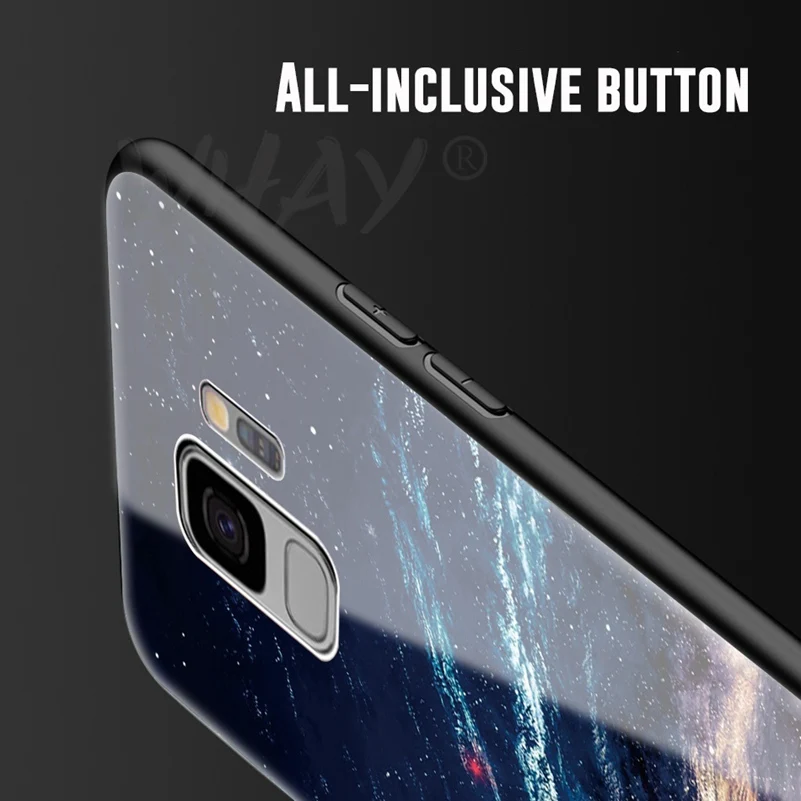 Tempered Glass For Samsung Galaxy S9 Plus Silicone Capa Luxury Patterned Back Case S9Plus Note 8 Note8 Cover |