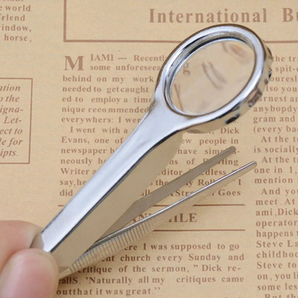 

10X Magnifier Tweezer Portable Size Stainless Steel Magnifying Glass With Tweezer Handheld Repairing Loupe Tool Wholesale