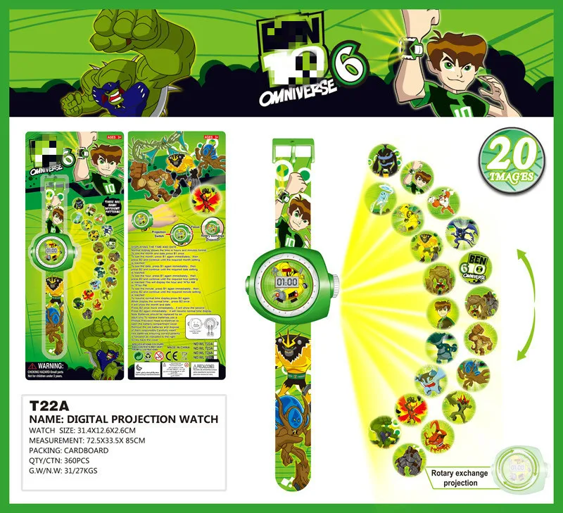 Ben 10 1 шт. Мультяшные цифровые часы светодиодный проектор Фигурки Мстителей Человек-паук Железный человек Бэтмен Ben10 Замороженные фигурки Детские игрушки - Цвет: Ben 10