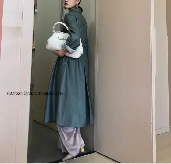 До осени Новое тяжелое промышленное подгонянное кожаное пальто средней длины Женское пальто