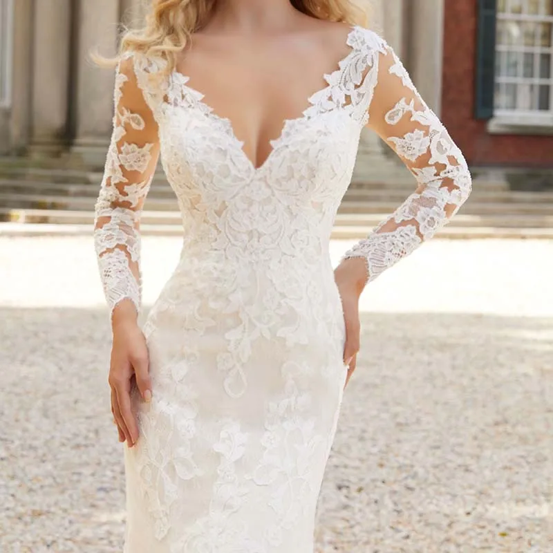 Романтические свадебные платья с открытой спиной и v-образным вырезом русалки