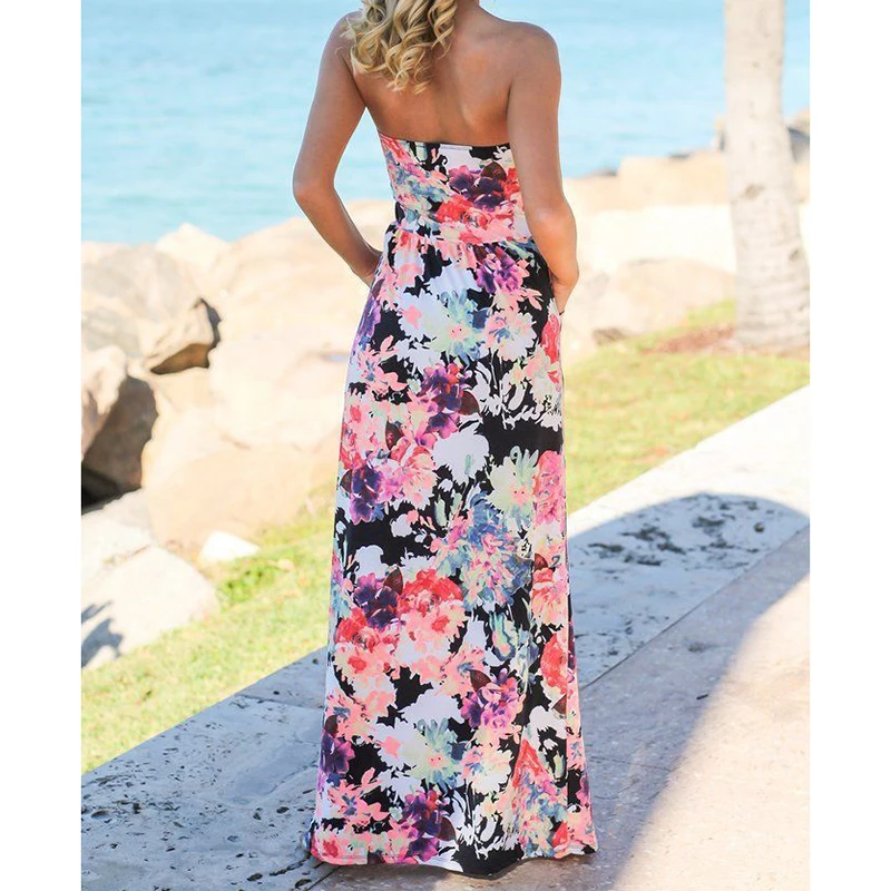 Платье женское длинное без бретелек пикантный винтажный пляжный сарафан в стиле