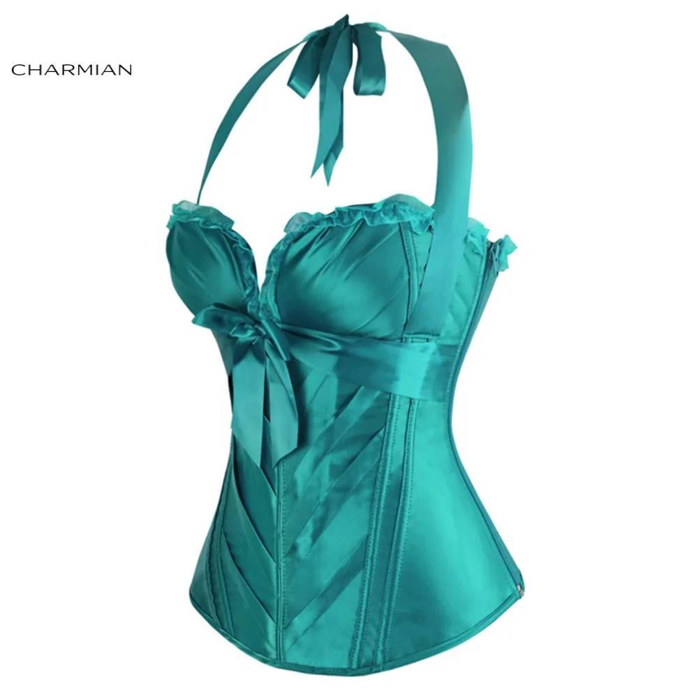 Женский винтажный корсет Charmian с лямкой на шее бурлеск атласный корсет-топ