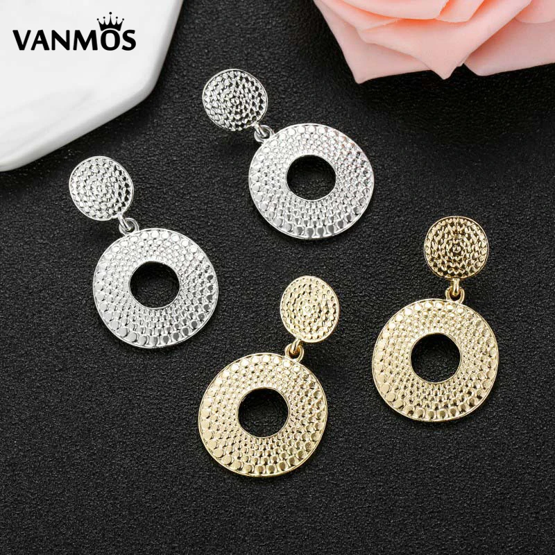Vanmos модные массивные металлические висячие серьги 2019 винтажные золотые цветные
