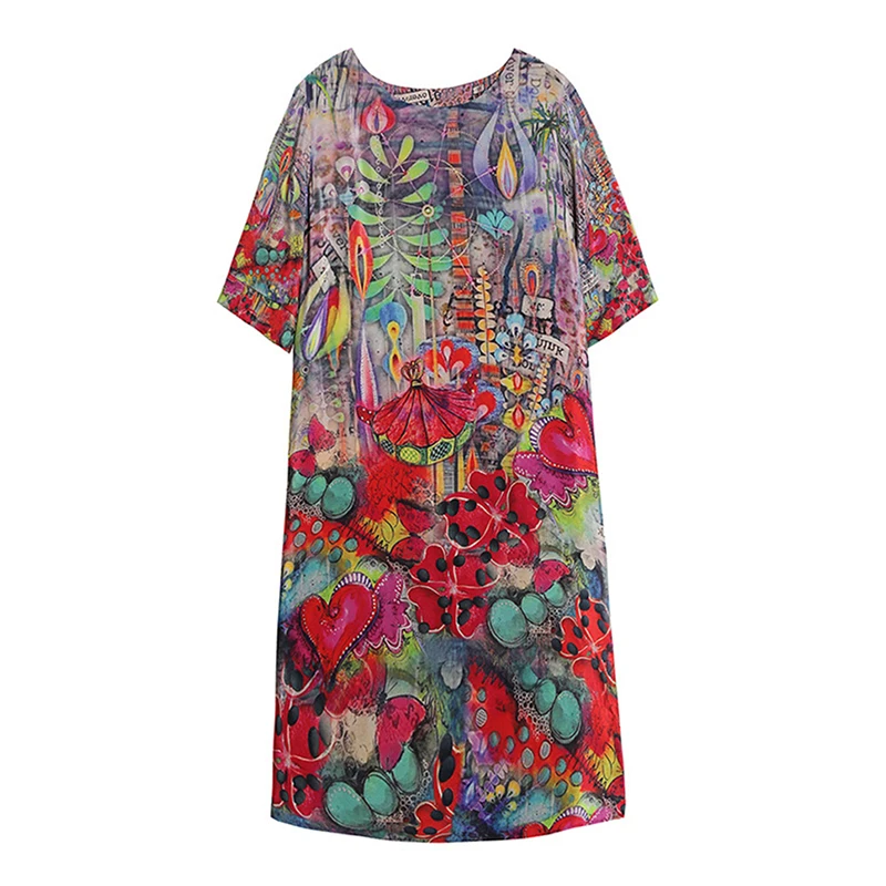 Свободное платье большого размера с принтом повседневные летние шелковые
