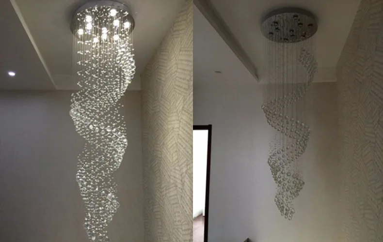 best price k9 Crystal ceiling lights Long Suspension Wave Dining room Lamp mordern Droplight hot sale chandeliers | Освещение