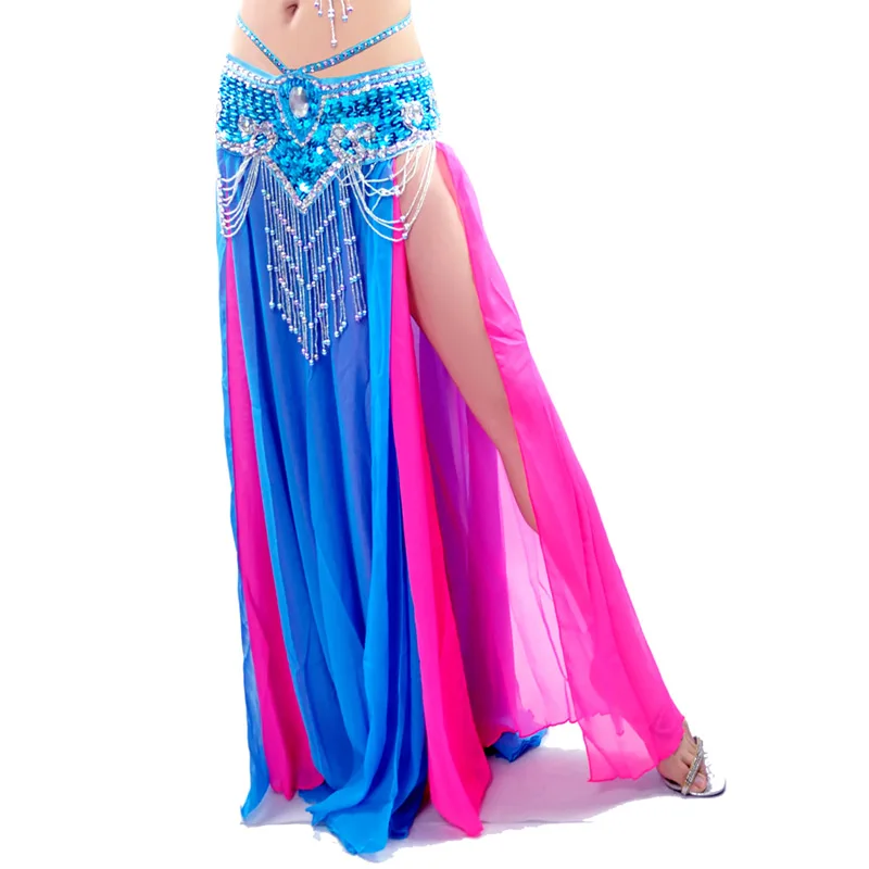 Женский костюм для танца живота Двухслойная юбка с разрезом сбоку 9 цветов