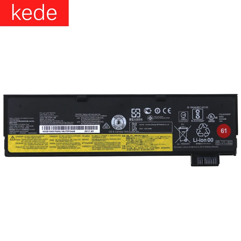 Kede аккумуляторная батареядля ноутбука lenovo Thinkpad T470 T570 P51S 01AV427 01AV423 SB10K97580 11,4 V 2.1Ah/24WH
