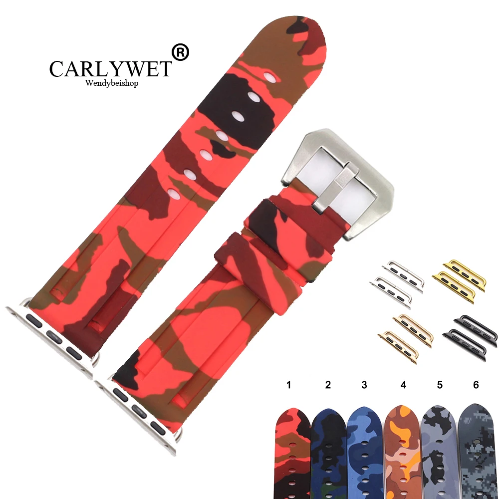 

CARLYWET 38 40 42 44mm Camo Red Black Waterproof Silicone Rubber Replacement Wrist Watchband Loops For Iwatch Series 4/3/2/1