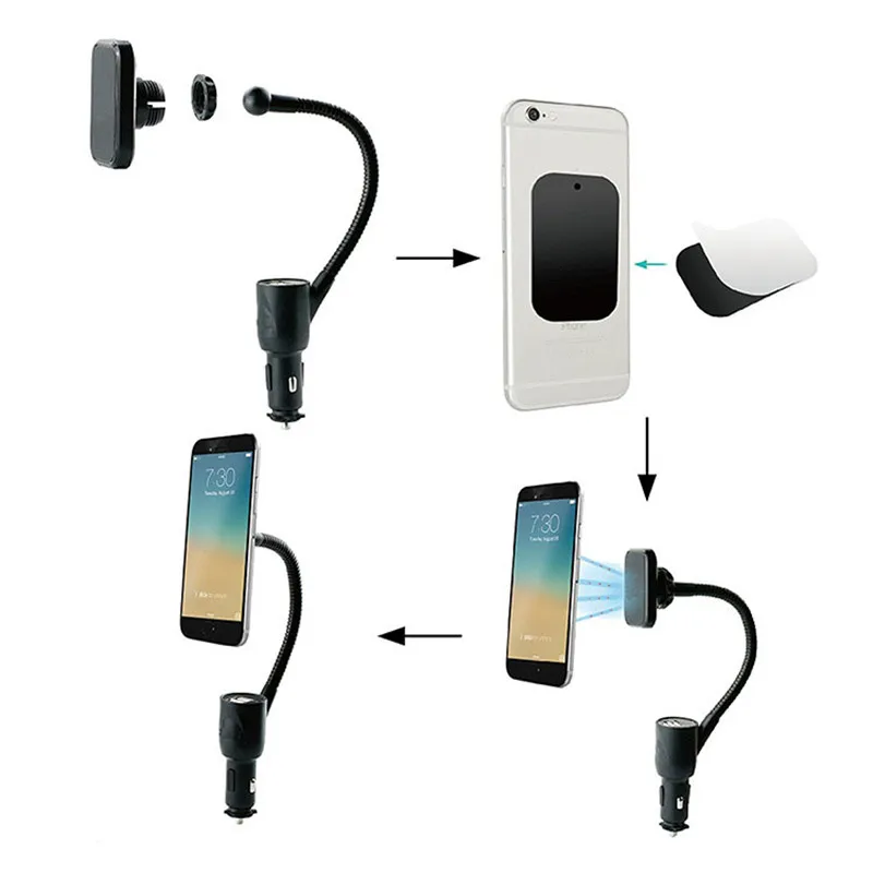 Magnetic Retatable Car Phone Mount Holder With 3.1A Dual USB Charger Cigarette Lighter Power Adapter LED Display | Автомобили и