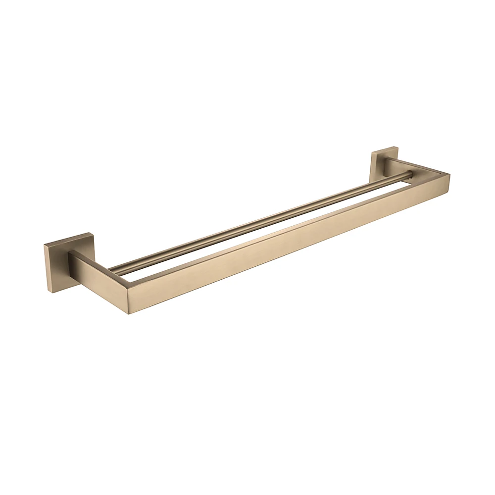 Double Towel Bar Держатель для полотенец для ванной комнаты, аксессуары для ванной комнаты из матового золота, 304 нержавеющая сталь, набор для ванной комнаты, полотенце с кольцом, стержень для полотенец, крючок для халата - Color: Double Towel Bar