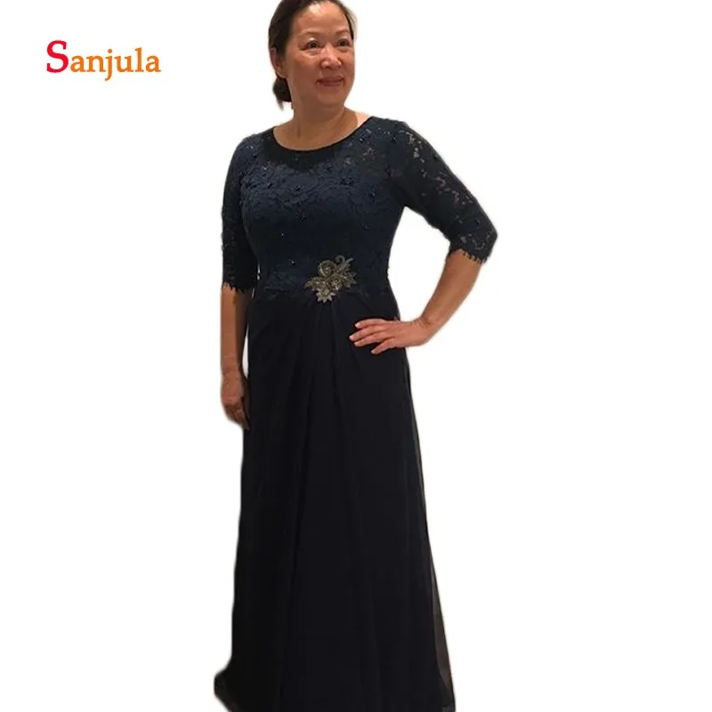 Chiffon Skirt Mother's Dresses Scoop A-Line Half Sleeve Lace Mother of the Bride 2019 madre de la novia SD319 | Свадьбы и