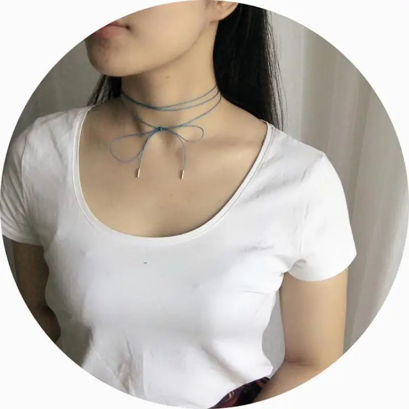 Модная простая Синяя кожаная веревка в европейском и американском стиле цепочка