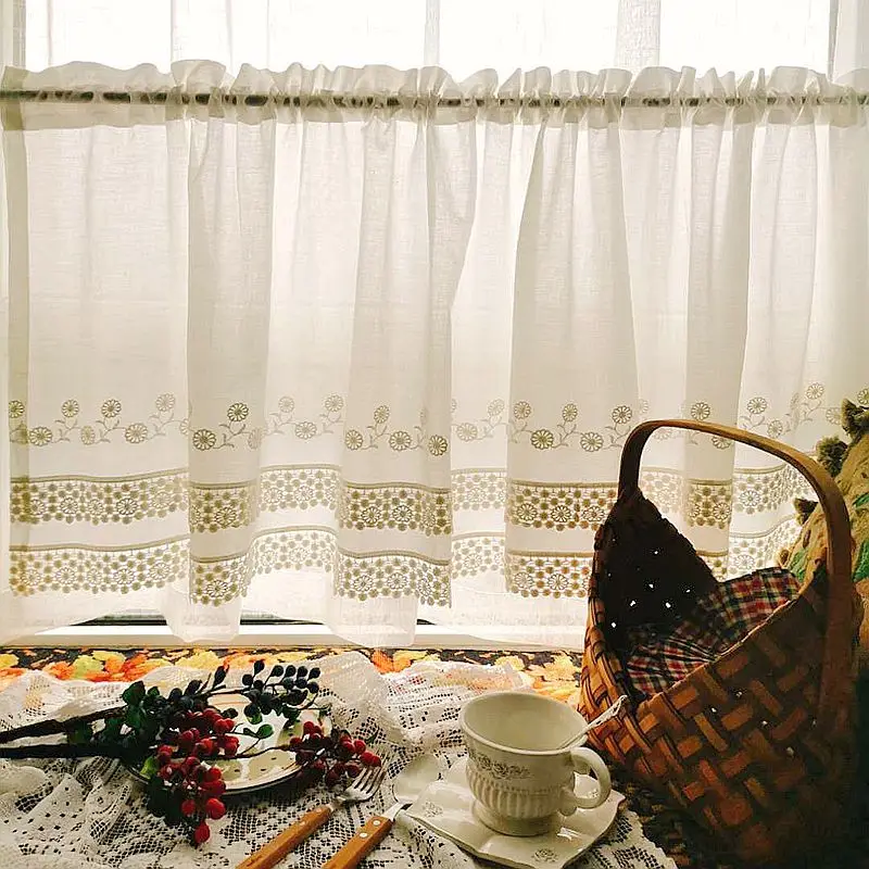 1 шт. домашние декоративные Короткие шторы для кухни белые вышитая кружевная