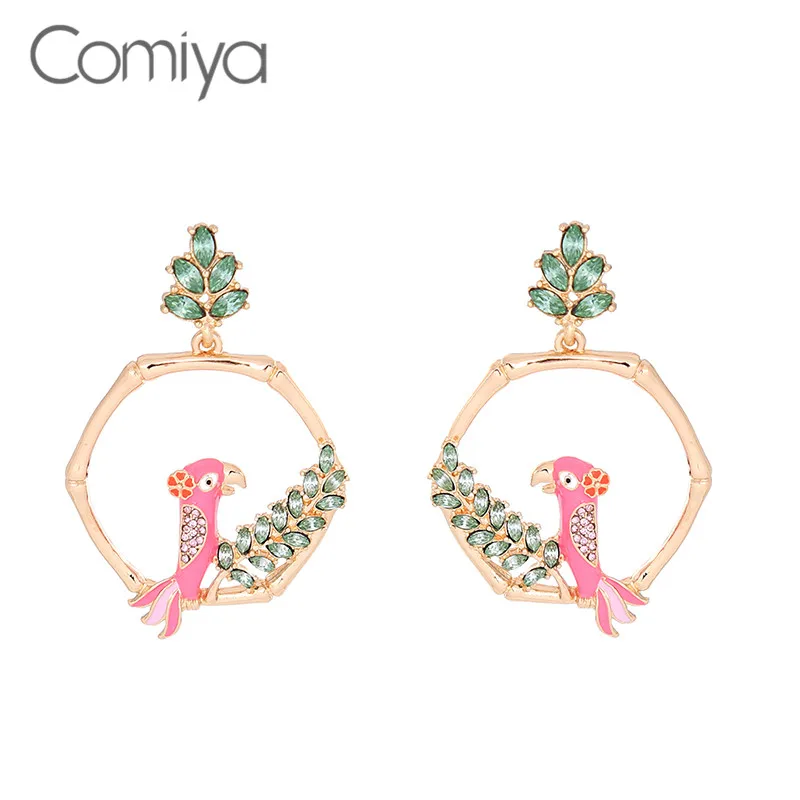Comiya для женщин длинные серьги brincos смолы эмаль листьев птица кулон Feminino Висячие