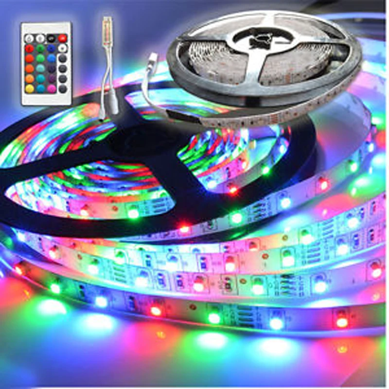 Цветная (RGB) 3528 SMD 60 светодиодный/м светодиодный полосы светильник + 24key пульт