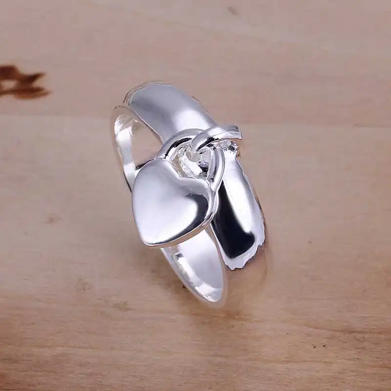 Женское кольцо с серебряным покрытием и замком в виде сердца|silver plated rings|ring forrings for