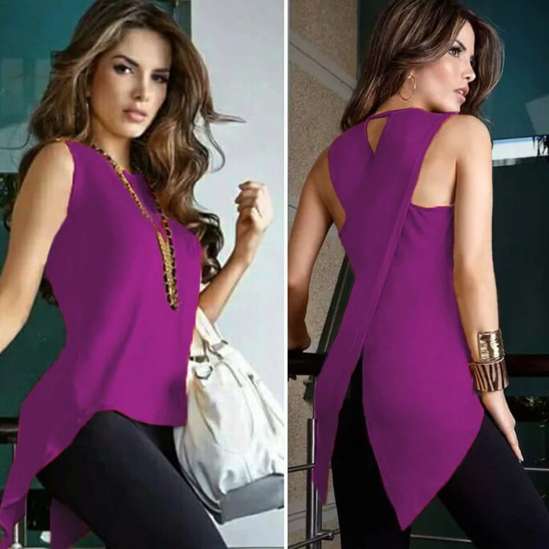 Женская Однотонная футболка без рукавов с круглым вырезом 1 шт. модный топ на лето