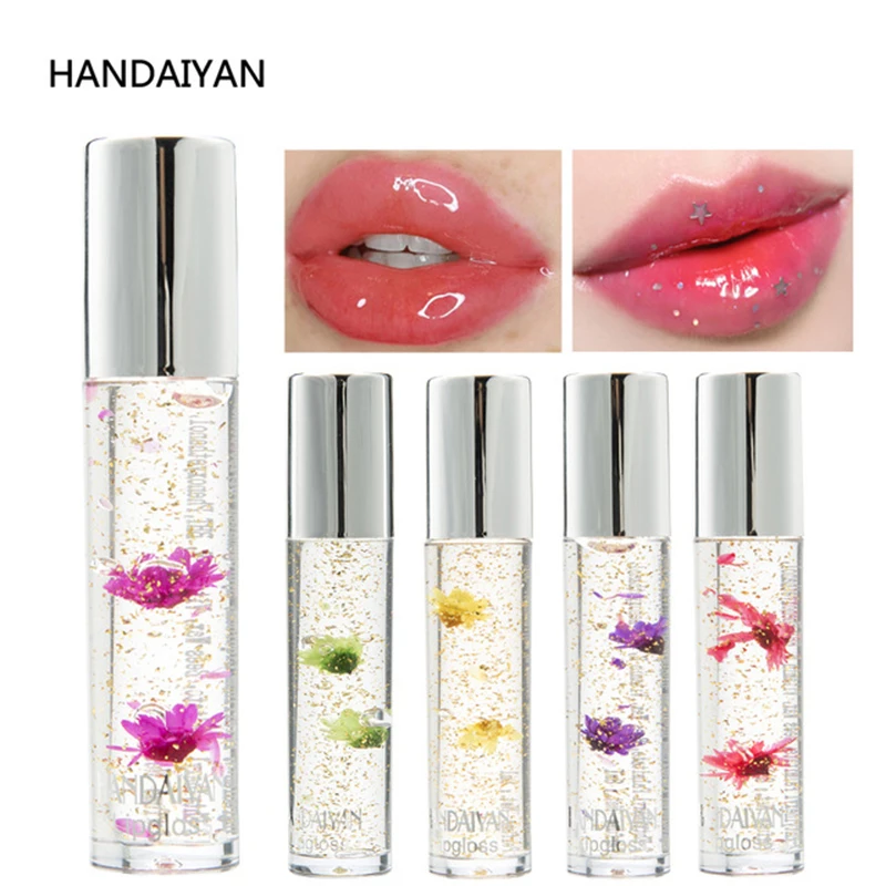 HANDAIYAN 5 Colors Flowers Gold Foil Lipgloss Crystal Transparent Temperature Changed Color Fluid Lipstick Moisturizer | Красота и