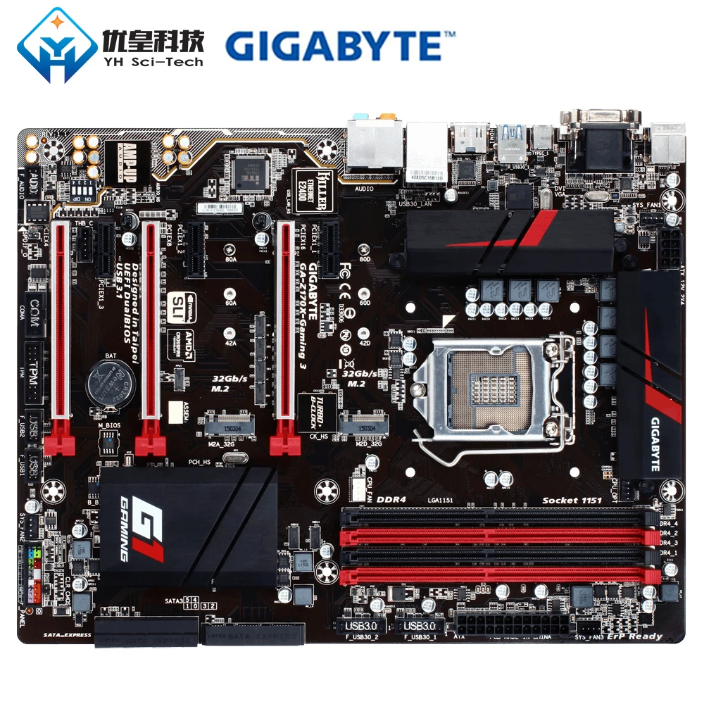 Материнская плата Gigabyte для настольного компьютера LGA 1151 i7 i5 i3 DDR4 64 Гб SATA3 VGA HDMI DVI M.2
