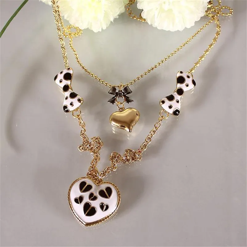 Ожерелье с двойным сердечком XQ черный и белый цвета бесплатной доставкой