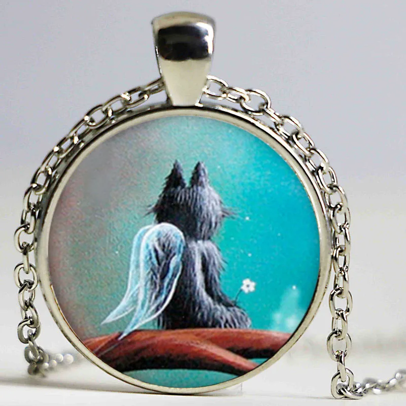 Новый котенок Ангел Ожерелье Серый кулон стеклянные ювелирные изделия