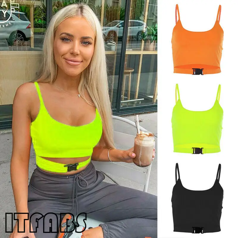 

UK Women Buckle Vest Boob Tube Crop Top Sheer Mesh T Shirt Cami Tank Top