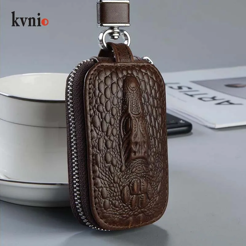 KVNIO, мужские кошельки для ключей из натуральной кожи, унисекс, на молнии, коровья кожа, сумка для ключей, кошельки для ключей, мужские, высокая мода, крокодиловый узор, чехол для ключей
