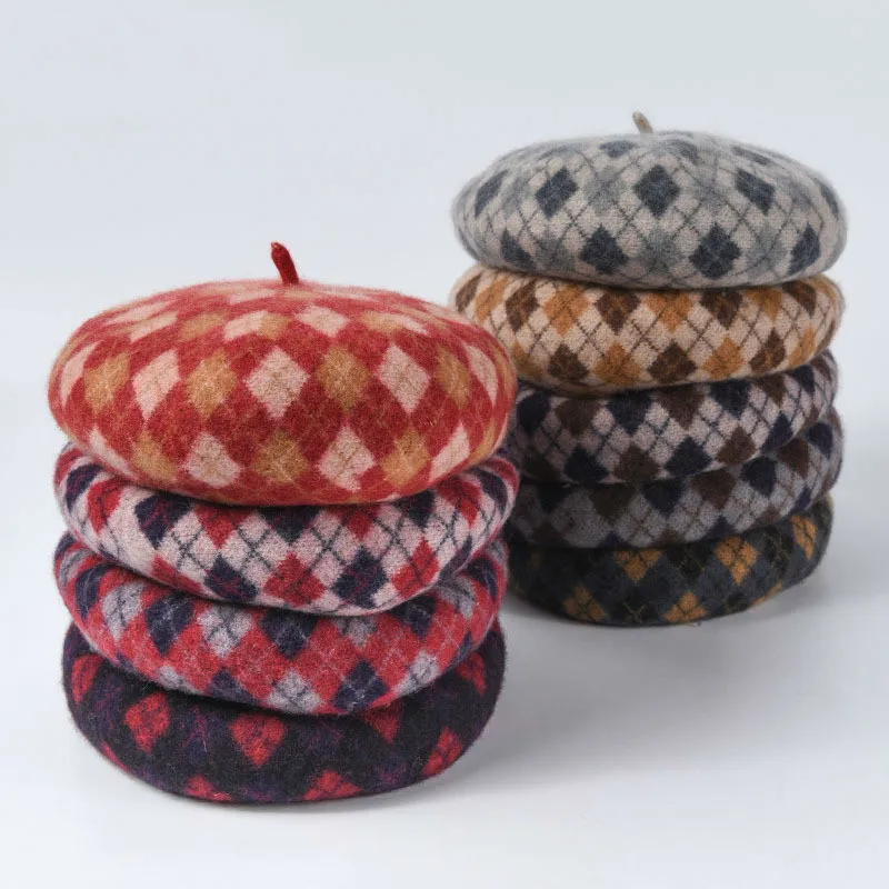 Берет в клетку из 100% шерсти женские зимние шапки новинка 2019 модная Осенняя теплая