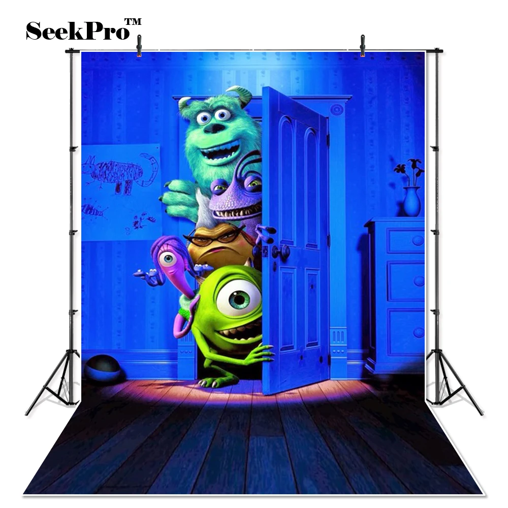 Фон из тонкой виниловой Monsters Inc и рисунком с надписью «Boo Чехлы для телефона с изображением персонажей Тайгер монстерз Салли майка спальни двери Магия из темного потёртого дерева камера фотостудия фото Фоны - Цвет: SK0514
