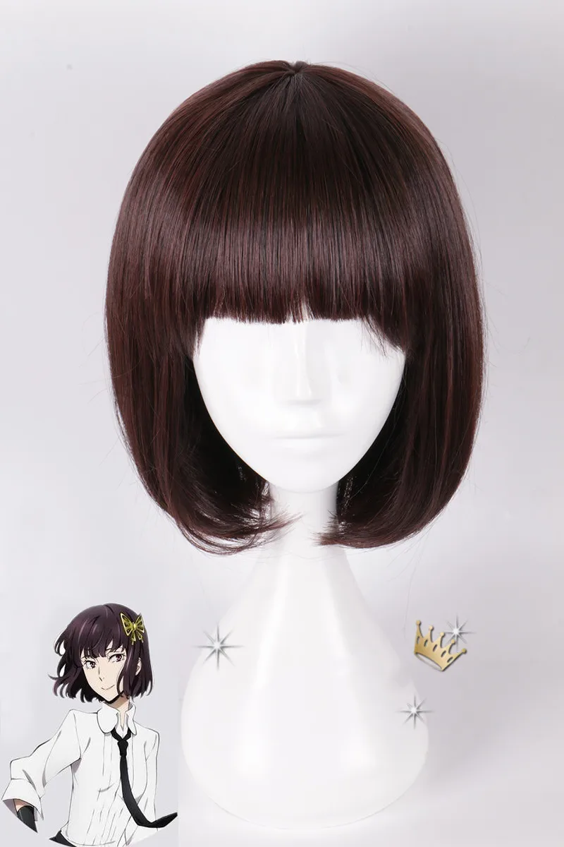 Короткие волосы для косплея Yosano Akiko бордовые фиолетово черные термостойкие с