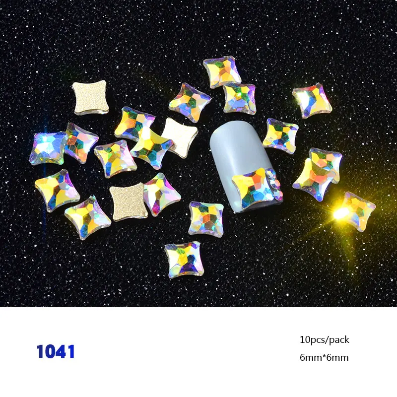 10Pcs 1041 10 шт. Блестящие Хрустальные Стразы для ногтей AB, цветные 3D стеклянные драгоценные камни с плоской задней стороной, блестящие украшения для ногтей DIY, 30 дизайнов - Цвет: 10Pcs 1041