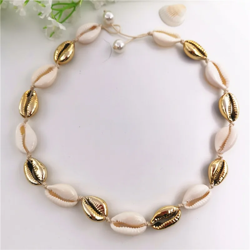 8fen gold wei pearl Модные золотые Цвет раковина Каури колье Цепочки и ожерелья Для женщин в стиле панк, имитация жемчуга, ожерелье с бусами на веревочной цепочке Цепочки и ожерелья Богемия ожерелье - Окраска металла: 8fen gold wei pearl