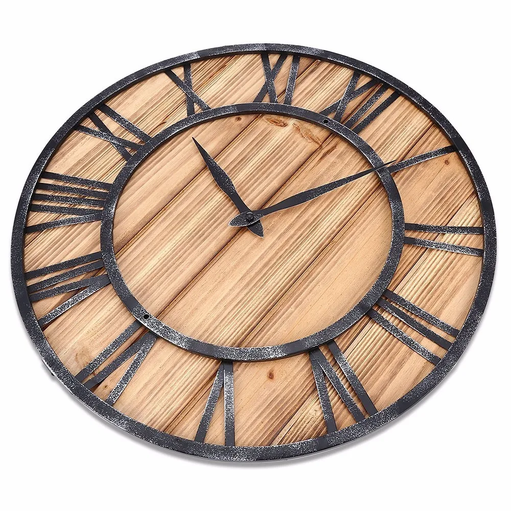 Европейский стиль деревянные настенные часы Металлические не тикающие