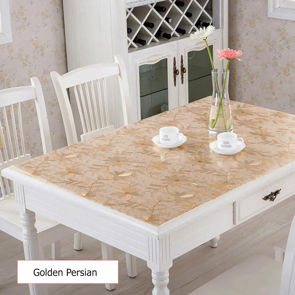 Golden cosmos DSstyles Водонепроницаемый Мягкий стеклянный домашний стол покрытие с элегантным узором для домашнего декора - Цвет: Golden cosmos
