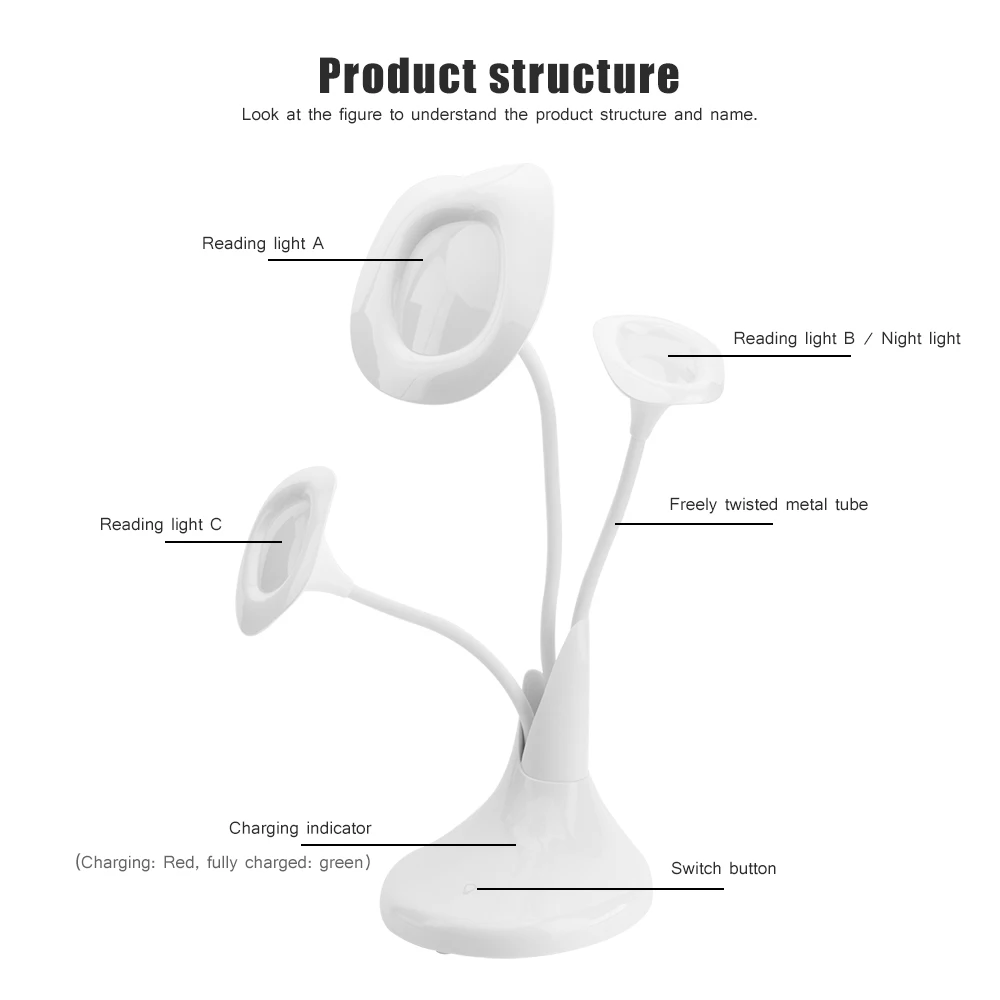 Art Morning Glory LED Desk Table Lamp Touch Dimmable Light USB Rechargeable Eye Protection Reading Book Night | Лампы и освещение