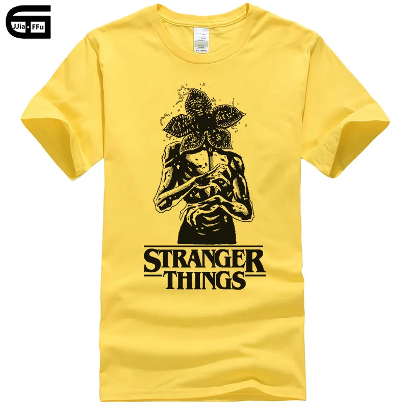 yellow New Street Brand Stranger Things T Shirt Men Funny Strange Demogorgon T-shirt Summer Short Sleeve Print Tee Male Clothing T214 - Цвет: yellow