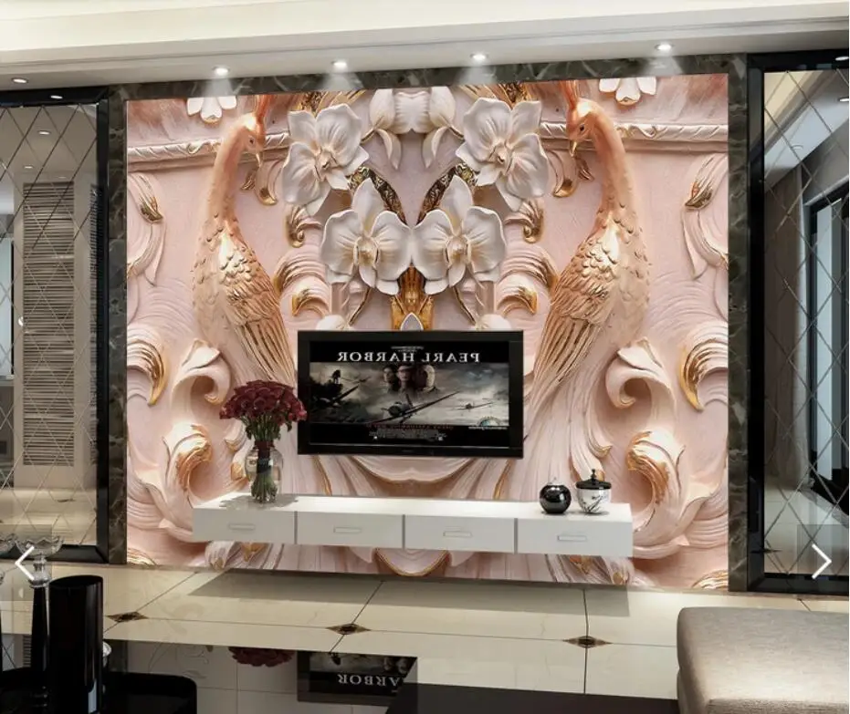 3D 8D тисненый павлин цветок настенная фотобумага для гостиной спальни обои декор