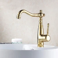 luxury gold color brass basin faucets deck mounted single handle bathroom basin mixer tap hot cold water zgf005
