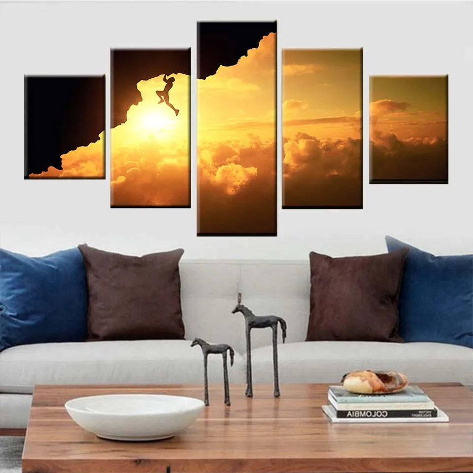 Печать холст Картина Wall Art 5 шт. практика скалолазание спортивные Закат пейзаж